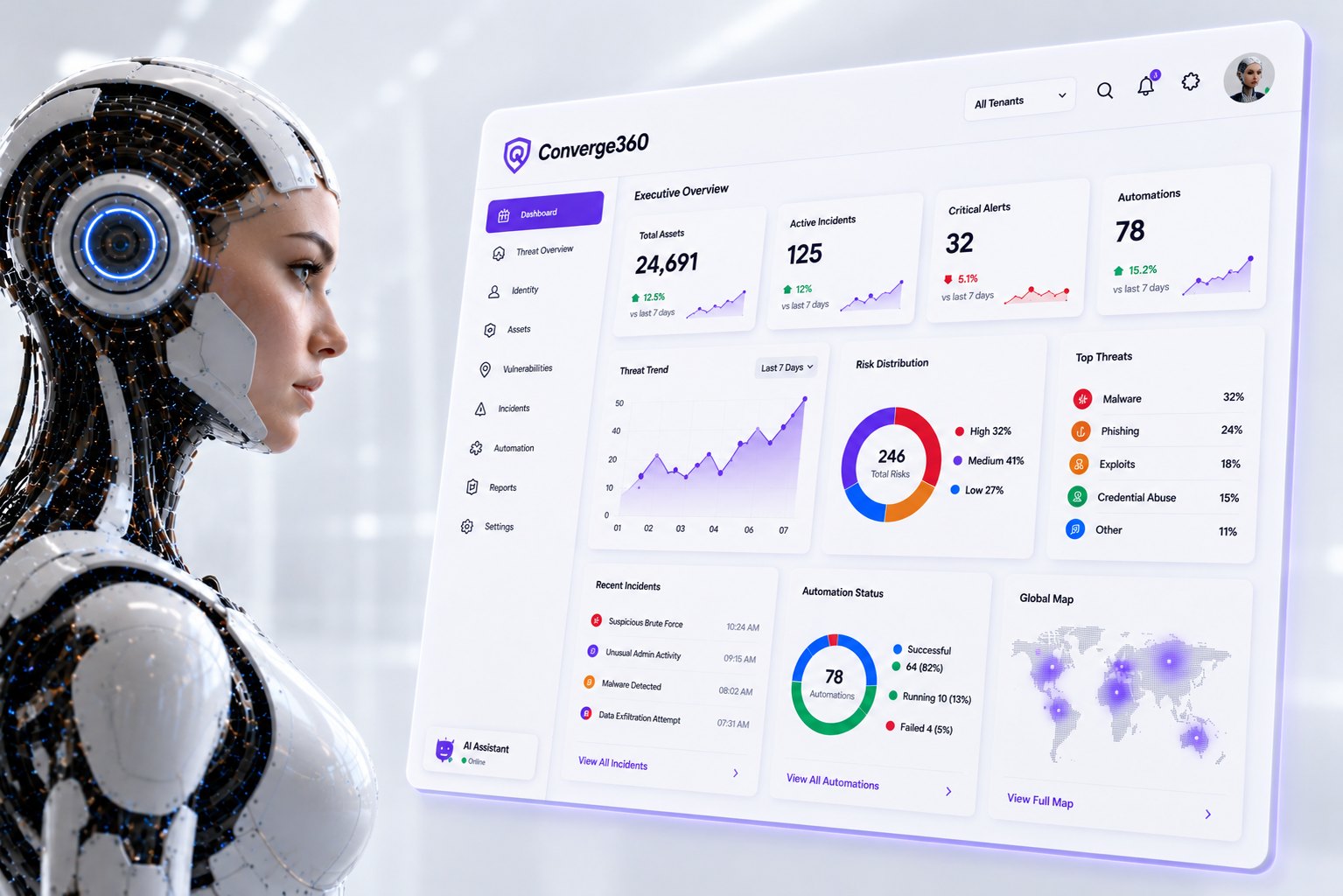 Converge360 — agentic AI driving a unified security operations dashboard